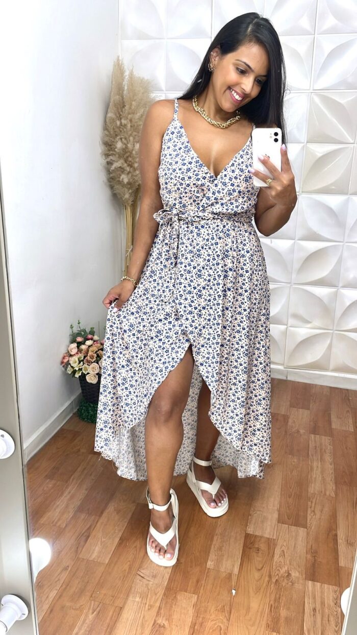 Vestido Cami Branco(florzinha Azul)