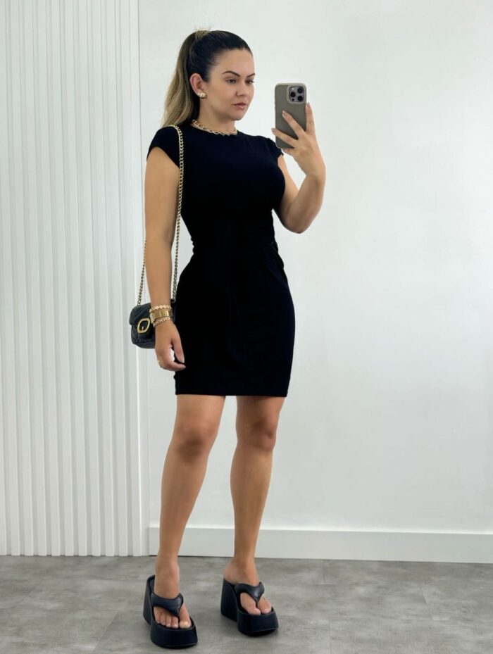 Vestido Amarração Frontal Preto